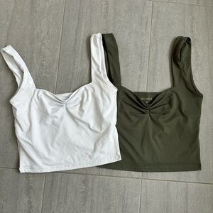 ReoRia White and Dark Green Crop Tops
